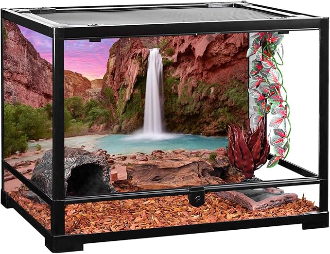 AWERT 72x18 inches Reptile Habitat Background Sunset Mountain Waterfall Terrarium Background Durable Polyester Background