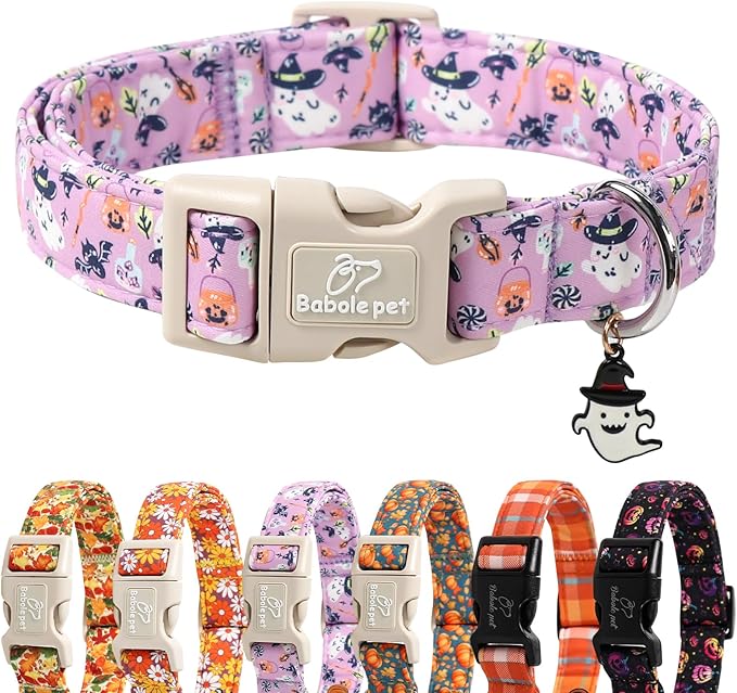 Halloween Dog Collar Cute Wizard Ghost Puppy Collar - Light Comfortable Adjustable Pet Collars for Small Medium Large Girl Boy Dogs L