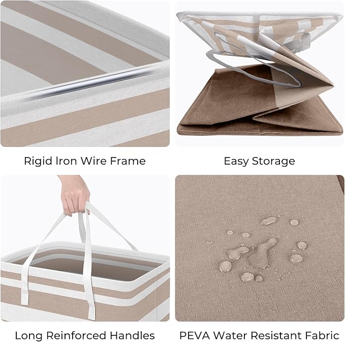 HomeHacks 2-Pack Large Laundry Basket, Waterproof, Freestanding Laundry Hamper, Collapsible Tall Clothes Hamper with Extended Handles for Clothes Toys in the Dorm and Family (Brown, 125L)