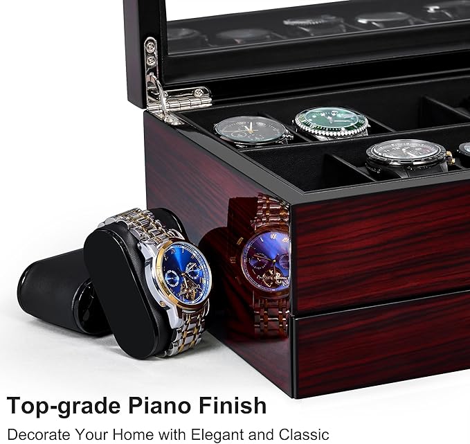 ANWBROAD 12 Slot Watch Cases for Men, Watch Box with Large Lid Jewelry Box with Watch Storage 2-Tier Paint Surface, Watch Holder Organizer for Men Lockable Watch Display Case UJWB001Y