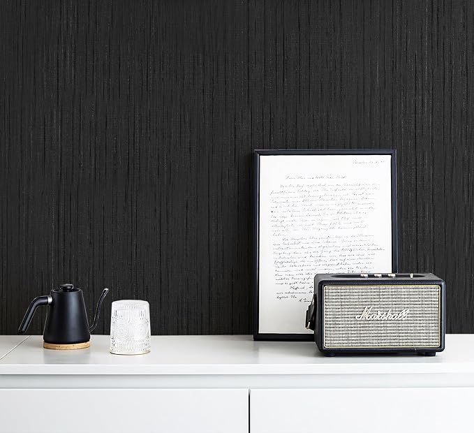 Dviolet Black Grasscloth Textured Fabric Contact Paper