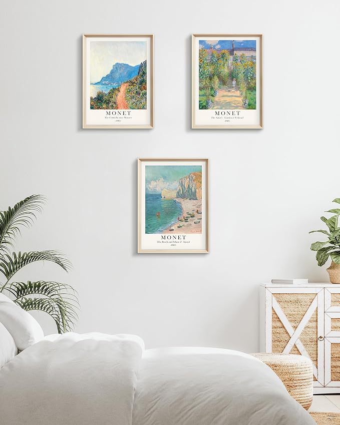 HesenDot Framed Claude Monet Wall Art 3 Piece, 12x16in High Framed Design