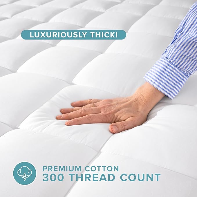 Bare Home Full Mattress Topper Cotton Top - Plush Topper for Mattress - Fitted Mattress Cover - Cooling Breathable Air Flow - 8" to 21" Deep Pocket - Soft Mattress Pad (Full, White)