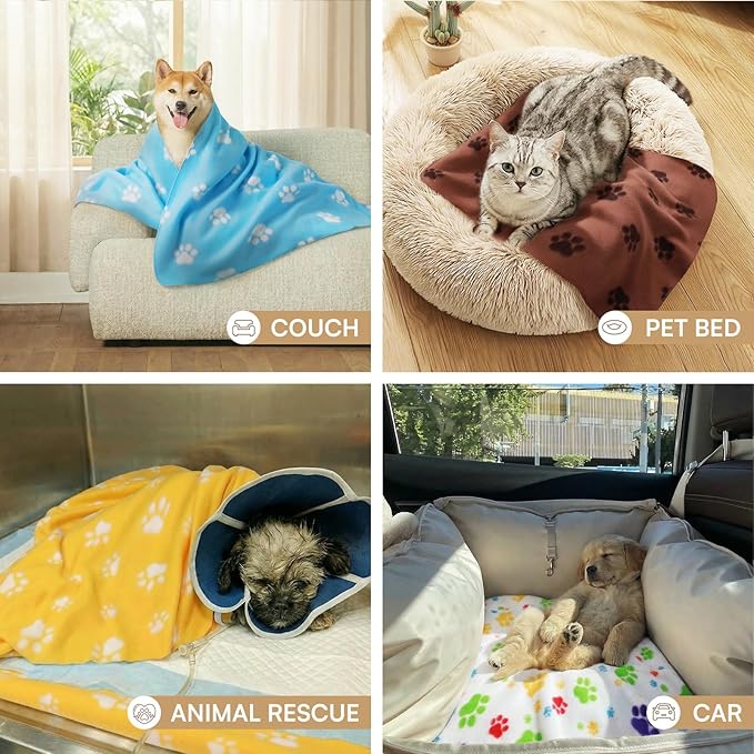LINENLUX Cute Dog Blanket for Small Medium Dogs 6-Pack Soft Stretchy Fleece Blankets for Pet Cat Puppy Warm Wrinkle-Resistant Throw for Couch Bed Outdoor Coffee 45x31 inch (Pack of 6)