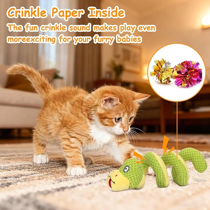 Retro Shaw Cat Toys, 14 Inches Crinkle Snake Cat Toy with Catnip & Silvervine - Interactive Chew Toy for Cats, Realistic Stuff Snake for Biting & Play, Suitable for Large-Breed Cats