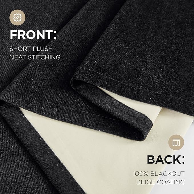 Joydeco Black 100% Blackout Curtains 84 Inch 2 Panels, Luxury Thermal Insulated Black Velvet Curtains for Bedroom Living Room, Soundproof Blackout Window Drapes, Rod Pocket & Back Tab (62W x 84L)
