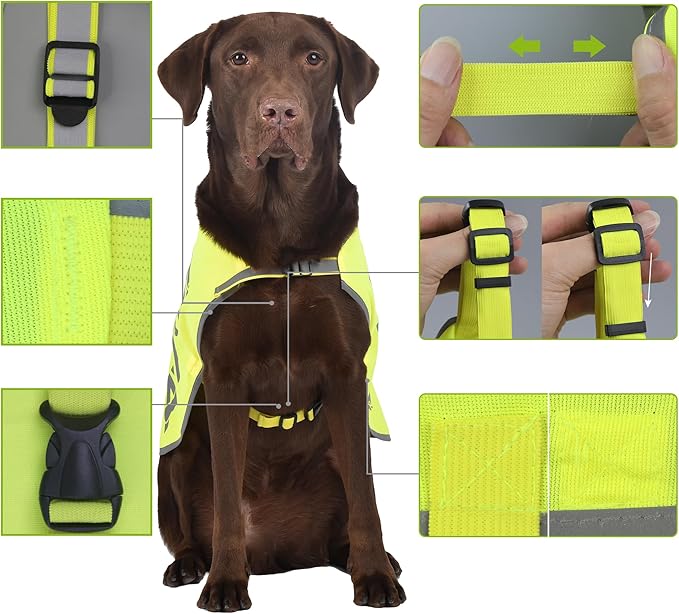 Yellow Reflective Dog Vest for XSmall, High Visibility Dog Safety Vest Harness with Removable Bell Keep Safe from Hunting, Training & Cars Accidents