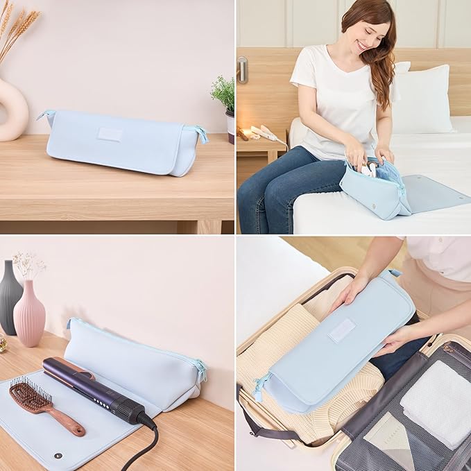 BAREFOOT CARIBOU Hair Tools Travel Bag and Heat Resistant Mat for Flat Irons, Straighteners, Curling Iron, and Haircare Accessories, 2-in-1 design, with Interior Pockets, Portable Organizer