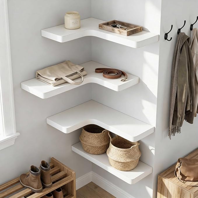 16 Inch Solid Wood Floating Corner Shelves 3 Pack