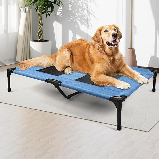 Raised Dog Bed Cooling Cot for Indoor Outdoor Use Portable Waterproof Mesh Pet Bed Washable for Large Medium Small Dogs, Blue