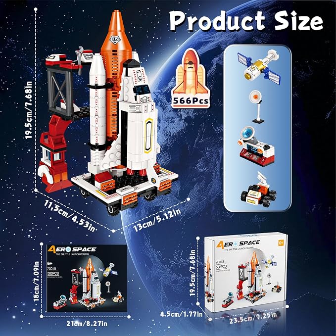 12-in-1 Space Shuttle Educational Building Toys for Kids 6-12 | STEM Learning & Space Toys featuring heavy transport rocket and launcher. Perfect Birthday Gifts for kids (566 pcs)