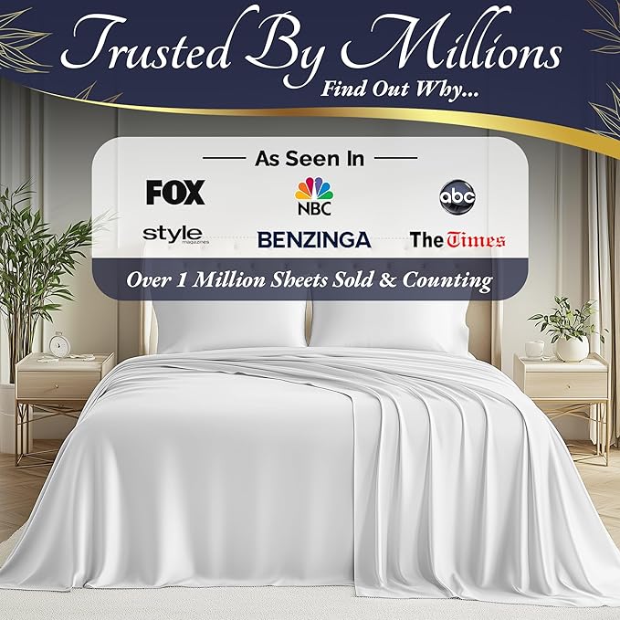 DECOLURE 100% Viscose Derived from Bamboo Sheets Cal King Size 4pcs - Ultra Soft & Luxuriously Cooling, 17" Deep Pocket, Double Stitching, Perfect for Hot Sleepers - King Bed Sheets (White)