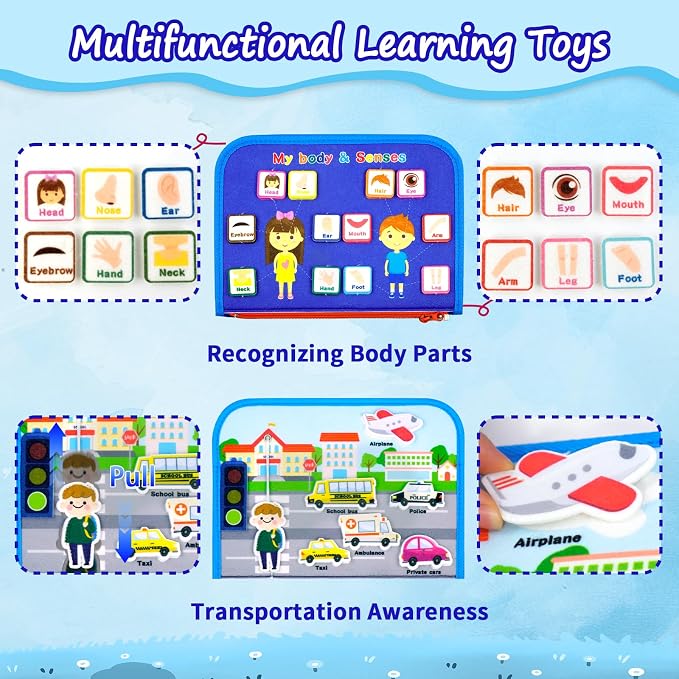 Busy Board, Ocean Toddler Busy Book Montessori Toys for 1 2 3 4 Year Old, Sensory Board Learning Activities Fine Motor Skills, Christmas Birthday Gifts for Girls Boys, Travel Toys for Airplane Car