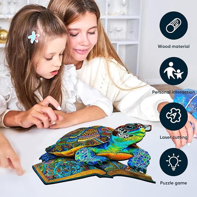 Mys Aurora Sea Turtle Puzzles for Adults, 200 Pieces Unique Jigsaw Puzzles | 5MM Thick Ocean Wooden Puzzles for Adults and Kids Birthday Gifts Family Game, 12 x 10 Inches