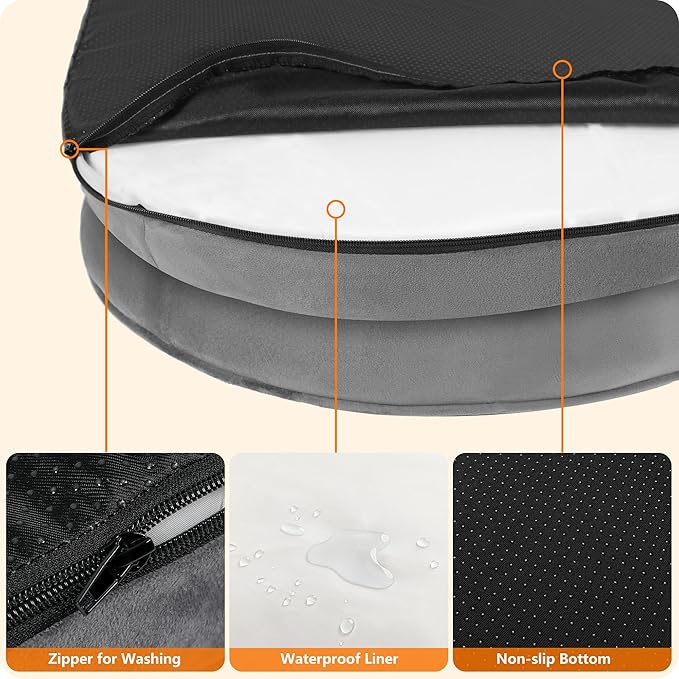 Dwanton Orthopedic Dog Bed for Extra Extra Large Dogs with Gel Memory Foam, Waterproof Dog Sofa, Washable Pet Bed with Four Sided Bolster Cushion, Removable Cover & Non-Slip Bottom, 48", Medium Gray