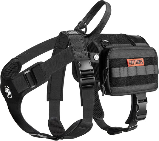 OneTigris Service Dog Vest Harness, Service Dog Cape Guardian Dog Backpack Harness with Pouches Dog Saddle Bag for Small Medium and Large Dogs (Black, Large)