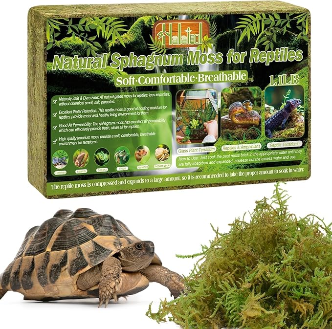 Halatool 1.1LB Natural Sphagnum Moss for Reptiles- 25QT Green Moss for Terrarium Plants Long Fiber Reptile Moss for Leopard Gecko Snake Hamsters Tortoises Frogs Lizards Salamanders