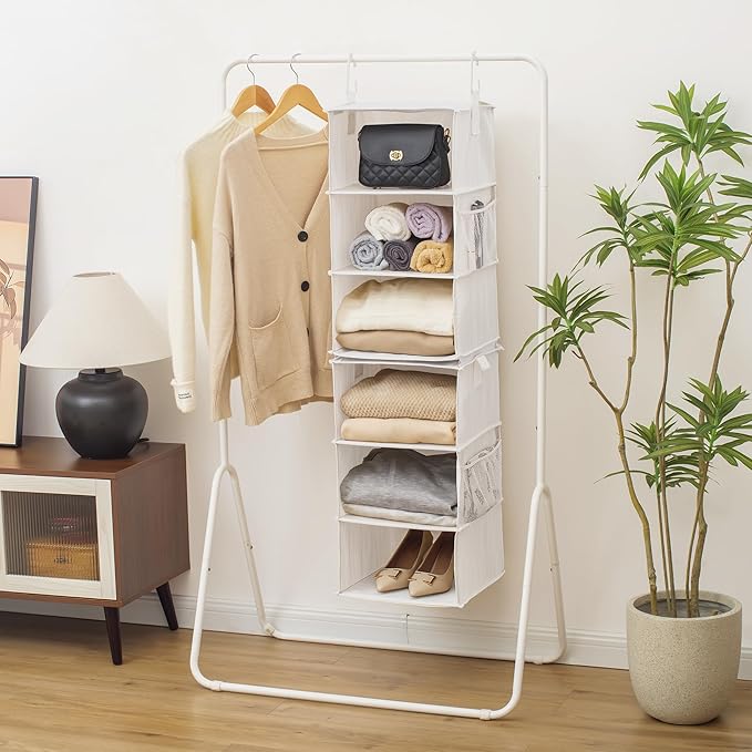 StorageWorks 6-Shelf Jumbo Closet Organizers, Two 3-Shelf Separable Hanging Shelves for Closet, 13" D x 15" W x 48 ¼"H,Mixing of Beige, White & Ivory