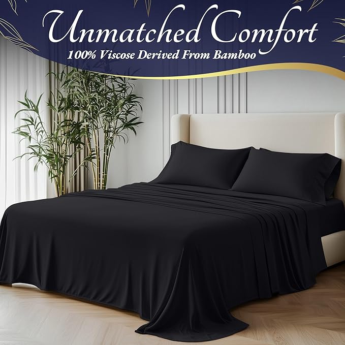 DECOLURE 100% Viscose Derived from Bamboo Sheets Twin Size 3pcs - Ultra Soft & Luxuriously Cooling, 17" Deep Pocket, Double Stitching, Perfect for Hot Sleepers - Twin Bed Sheets (Charcoal)
