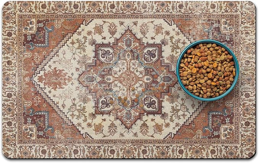 Dog Food Mats for Floors, Absorbent and Quick-Drying Pet Cat Food Mat,Anti-Fouling and Easy-to-Clean Pet Feeding Mat,Dog Bowl Mat for Messy Drinking Water Bowls.17 x27, Bohemia Style