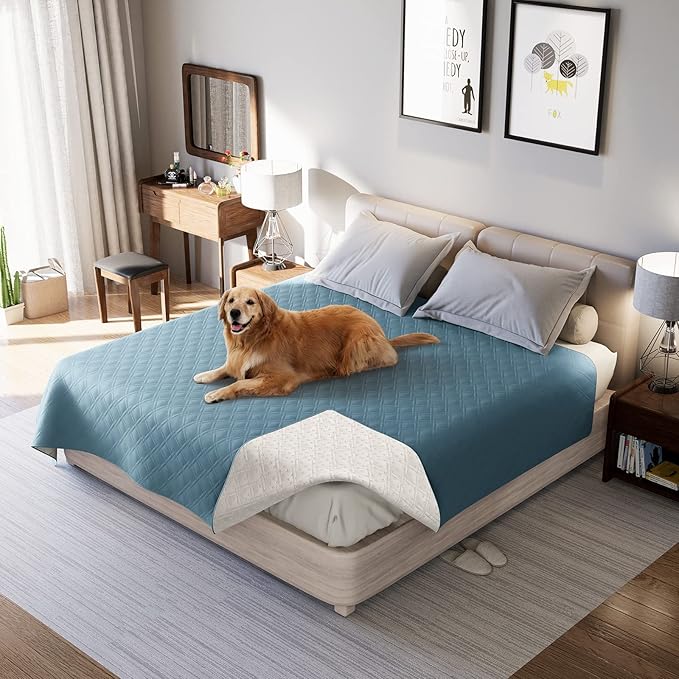 Waterproof Dog Bed Covers for Couch Protection, Water-Resistant Soft Dog Pet Blanket Anti-Slip Dog Blanket for Bed, for Furniture Bed Couch Sofa (Gray Blue,82x82inch)