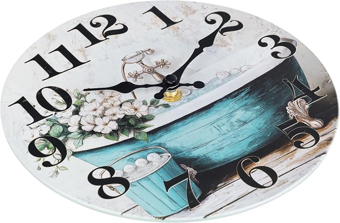 Silent Wall Clocks for Bathroom, Rustic Style Waterproof Glass Wall Clock for