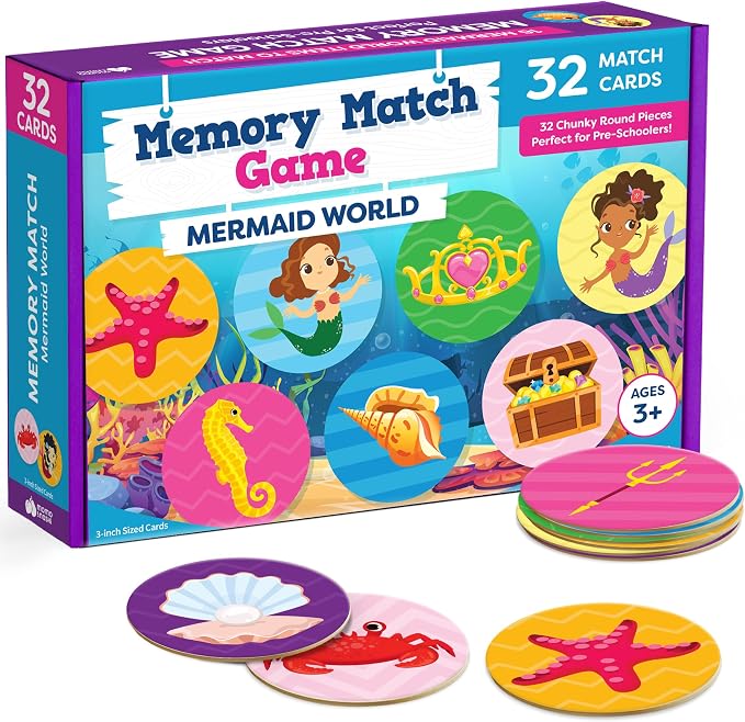 Mermaid Toys for Girls 4-6 Matching Game - Memory Game for Kids - Girls Toys 4-5 - Mermaid Gifts - 4 Year Old Girl Birthday Gifts - Kids Games Preschool Educational Toys