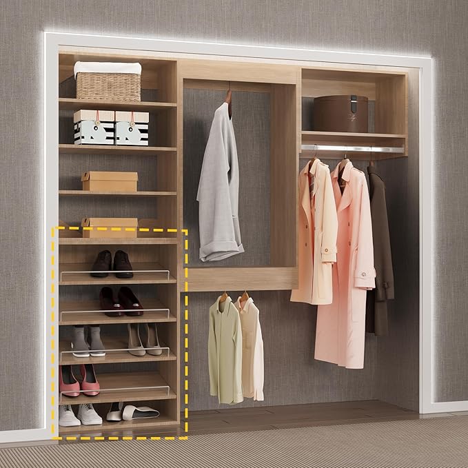 Shoe Shelf Short Tower Closet Unit, Modular Closet System, Wood Closet System Organizer with Storage for Walk In Closets, Clothing Rack for Hanging Clothes, Bedroom, Wood, 31.5"W