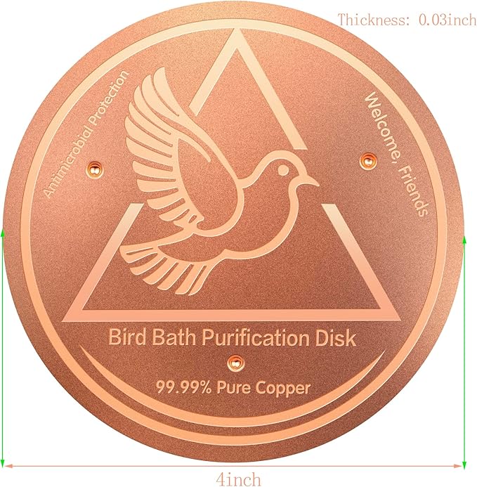 Bird Bath Purification Disk,99.99% Copper Disc for Bird Bath Copper Disk Cleaner Safe for Outside Birds Fountain Disc Accessories, Fit for Outdoor Birdbath Bowl(1 pcs)