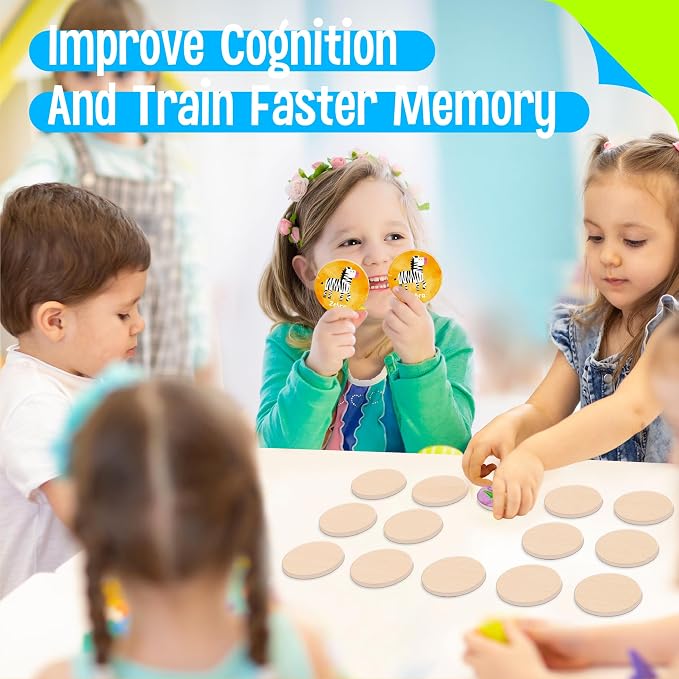 SpriteGru Wooden Memory Matching Game, 32 PCS Matching Animal Wood Chips Educational Matching Game for Toddlers Preschool 4 5 6 Years Old