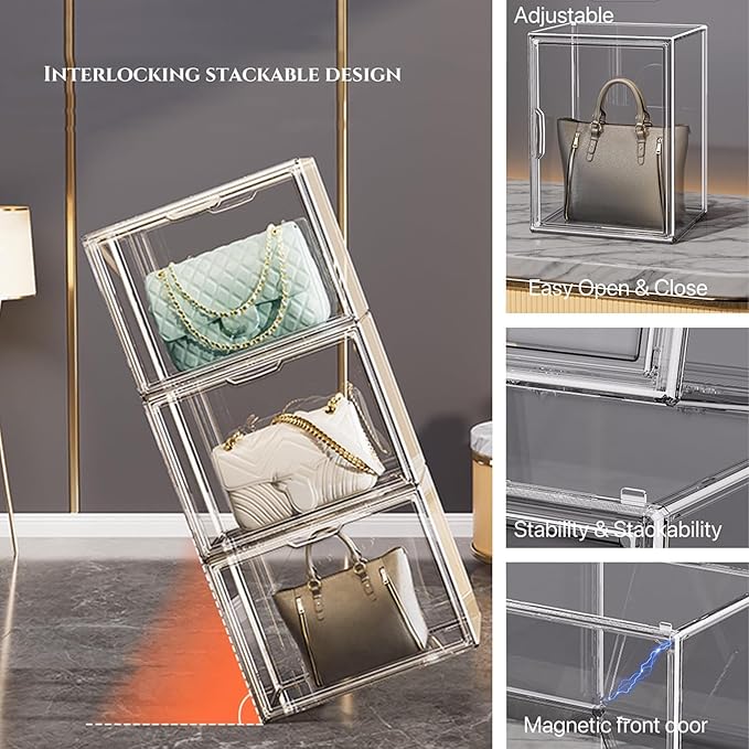 Clear Stackable Display Case with Magnetic Door, X-Large