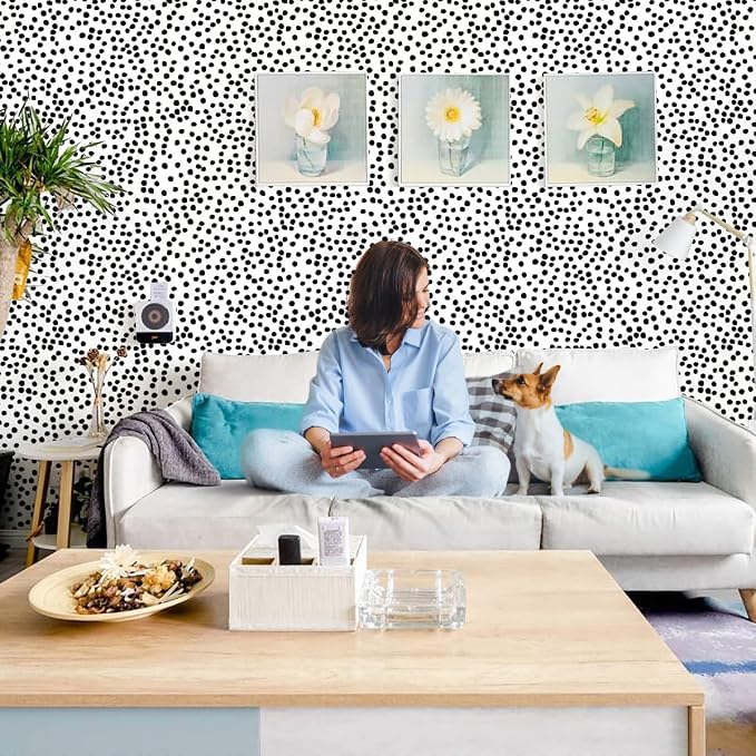 Jeweluck Peel and Stick Wallpaper Polka Dot Wallpaper Stick and Peel 17.7” x