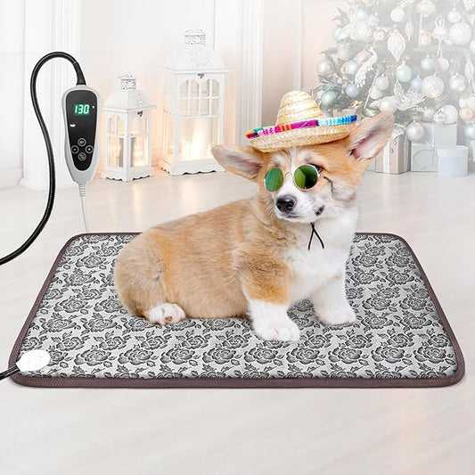 Pet Heating Pad 22x18 in with Smart Thermostat Switch and Power Line Protection Tube,Obtained MET and UL Dual Certification,Waterproof Cat Heating pad-Rose