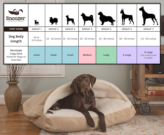 Snoozer Rectangle Cozy Cave Dog Bed - Indoor Dog Bed with Cover Cave, Covered Calming Burrow for Medium & Large Sized Pets with Blanket Attached, Enclosed, Washable - Large, Khaki