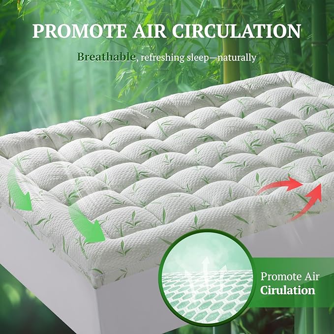 Mattress Topper Short Queen Size,Viscose Made from Bamboo Pillow Top Mattress Topper,1200 GSM Cooling Mattress Pad,2In Extra Thick Pillow Top for Back Pain with 8"-18" Deep Pocket(60"x75")