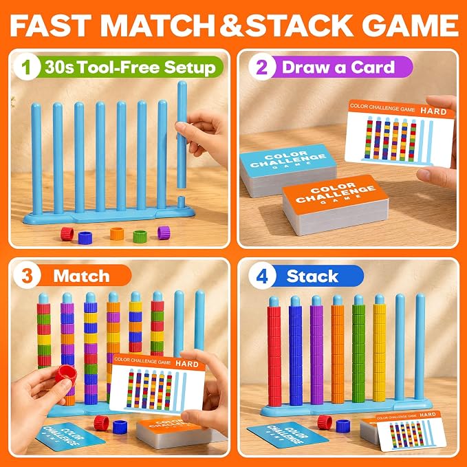 FLLOBE Color Challenge Game, Color Matching Puzzle Game for Family Game Night and Parties, Board Games for Kids 6-8-12 and Adults, Stacking Game Toys Gifts for Boy & Girl Birthday Christmas