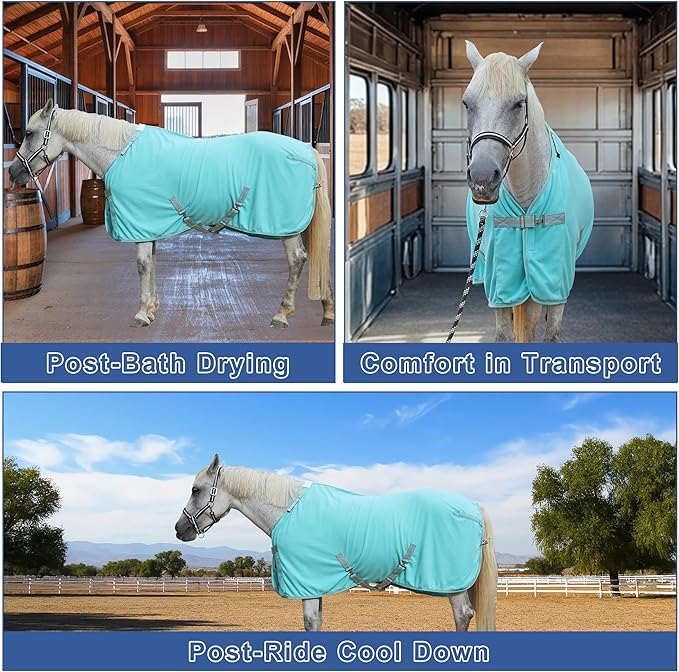 Horse Fleece Cooler, Blanket Liner - 300g Anti-Pilling Fleece, Moisture-Wicking, Cooling & Drying for Post-Workout, Bath & Travel, Prevent Overheating & Chilling Mintgreen 78