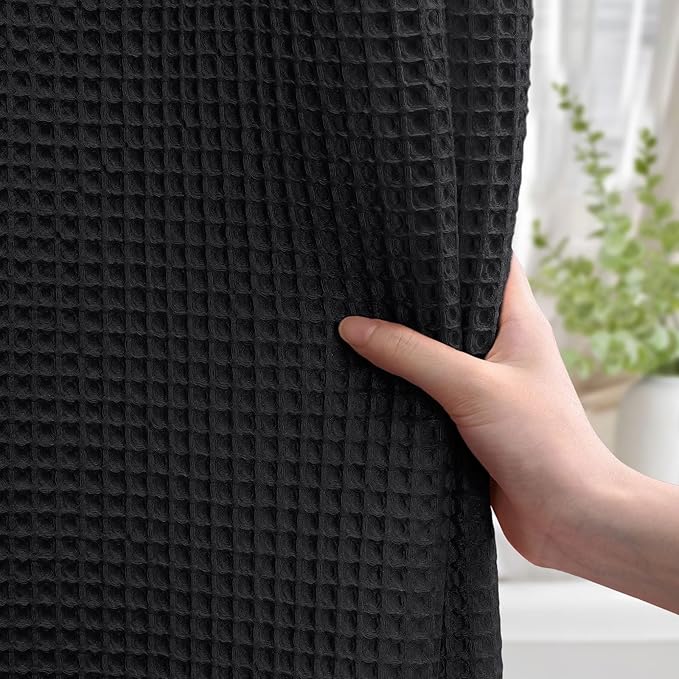 Stall Waffle Shower Curtain - Black Cotton Fabric Texture Heavyweight Shower Curtain for Narrow Bathroom,Washable,48Wx72L