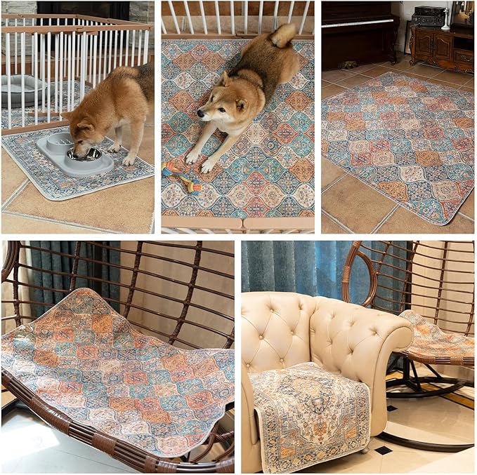 nunubaby Washable Pee Pads for Dogs, Stylish, Non-Slip and Leak-Proof Pee Pads. Reusable Potty Pads for Dogs for Crates and Floors.(Gray/Geo, 54" x54" )