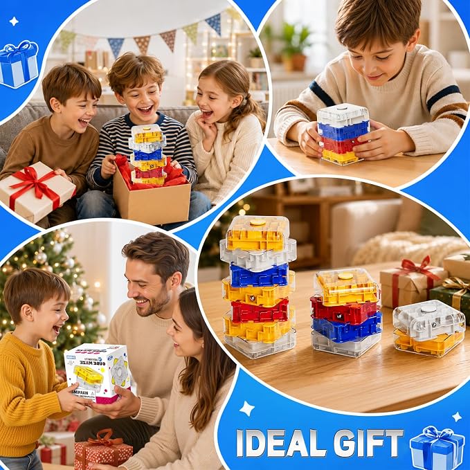 3D Maze Cube Ball Puzzle Brain Teaser for Adults & Kids, Educational Learning Toys Logical Thinking, Family Board Games Tabletop, Durable Puzzle Cube (White&Yellow, 2.4x1.8x2.4)