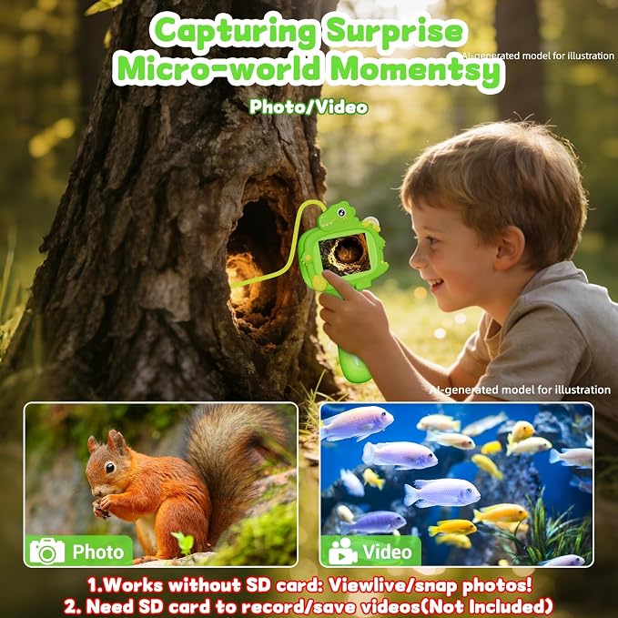 Kids Borescope Camera with Light, 2.4" Screen Kids Endoscope, Science Kits STEM Educational Toys for Boys & Girls Ages 4-12, Birthday Gifts for Indoor Outdoor Nature Explorer(Green)