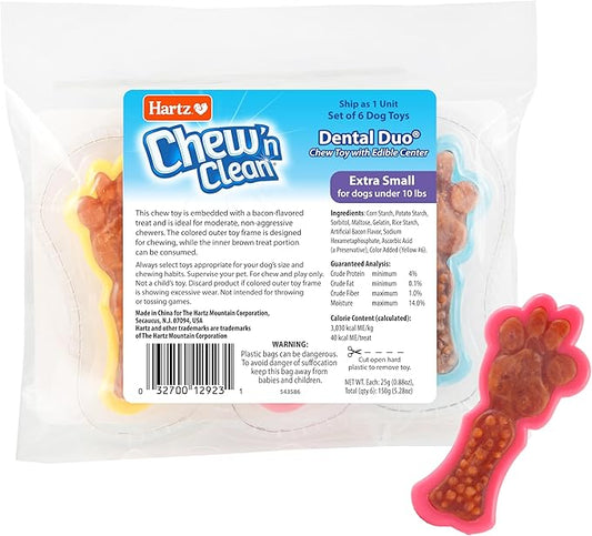Hartz Chew 'n Clean Dental Duo Dog Treat & Chew Toy, Color Varies, Extra Small, 6 Count