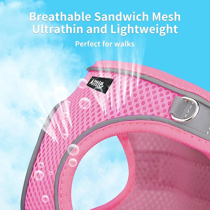 AIITLE Step in Dog Harness and Leash Set - No Pull Escape Proof Vest Harnesses with Soft Mesh and Reflective Bands, Adjustable Pet Outdoor Harnesses for Small and Medium Dogs Pure Pink M