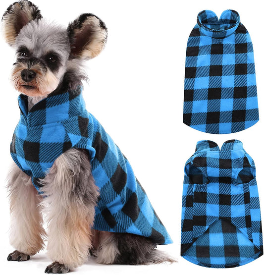 Kuoser Dog Fleece Vest,Warm Plaid Dog Sweater with Leash Hole,Soft Turtleneck Winter Pet Jacket Dogs Coat Pullover Clothes for Small Medium Dogs Cats,Spring Fall Cold Weather Christmas Outfit,Blue XXS