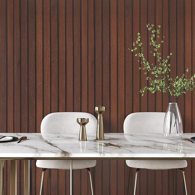 VEELIKE Walnut Wood Slat Peel and Stick Wallpaper Wood Contact Paper