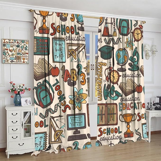 Science Blackout Curtains, Chemistry Science Pharmacy Research Rod Pocket Window Drapes for Kids Girls Boys Bedroom Living Room Set 2 Panels,63x72 Inches