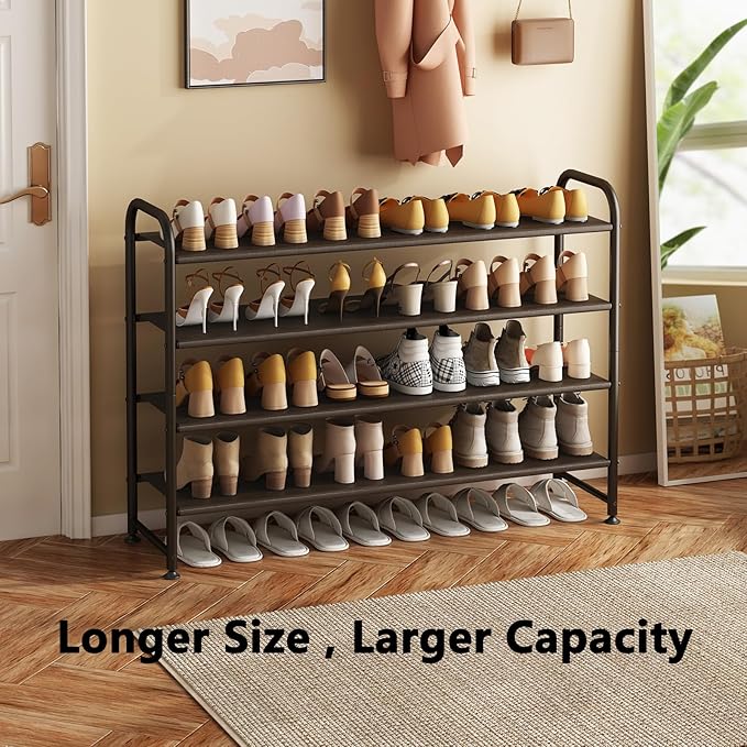 Shoe Rack 4 Tier Long Storage Organizer Wide Metal Shoe Shelf for Closet Entryway Brown