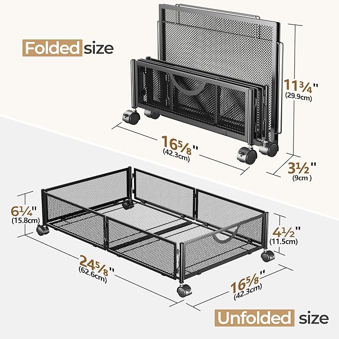 Metal Rolling Under Bed Storage, 2 Pack – Black