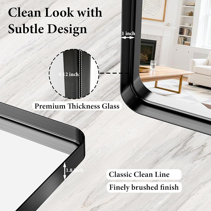 32x40 Inch Metal Black Framed Bathroom Mirror
