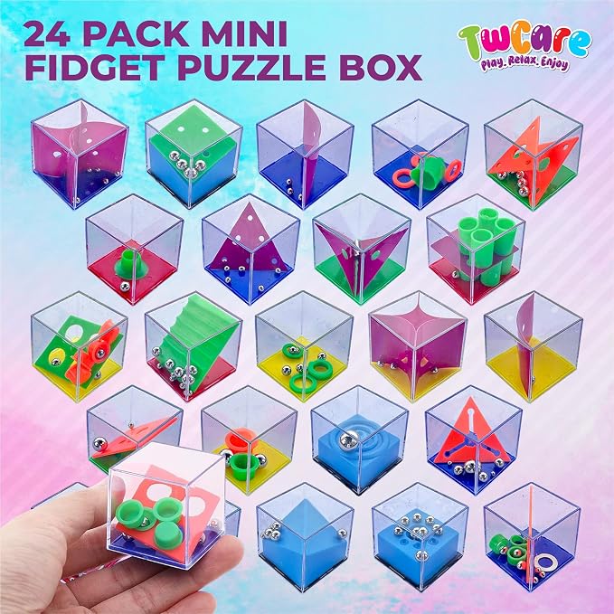 Brain Teaser Puzzle Cubes Party Favors for ADHD Autism Kids Adults 24 Pack Fidget Toy Set Gifts Mini Games Stress Relief Stocking Stuffers Bulk Goodie Bag Filler Treasure Box Classroom Prizes School